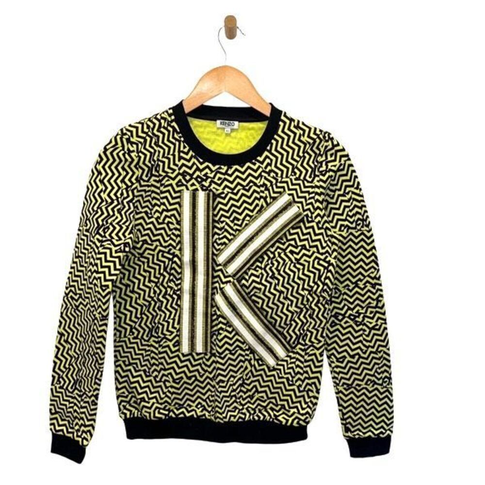 Kenzo Womens Geometric K Broken Floor Pullover Sweatshirt Yellow Black Size XS